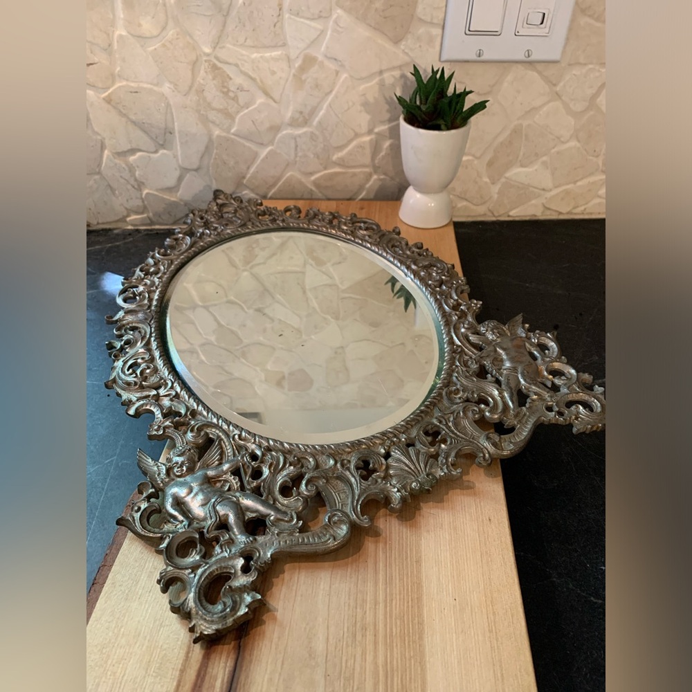 VINTAGE | Cast Metal Cherubic Mirror